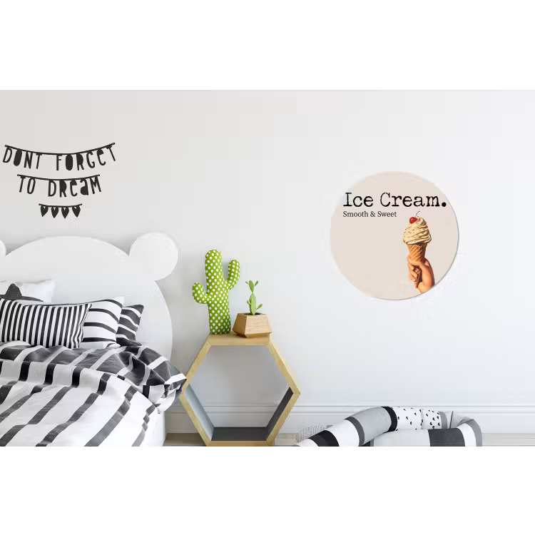 Ice cream - Softijs - Kleurrijk - Kers Wandcirkel aluminium klein -kinderkamer