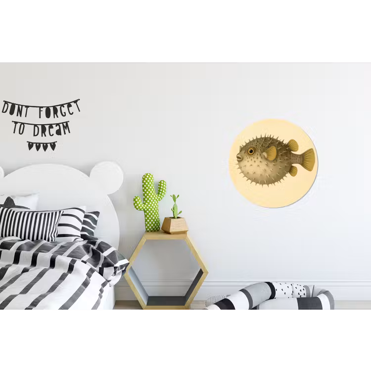 Stekels - Vis - Opgeblazen - Bruin Wandcirkel aluminium klein -kinderkamer