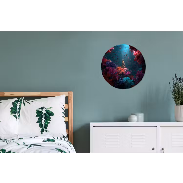 Standbeeld - Zeebodem - Koraal - Kleurrijk Wandcirkel aluminium klein -slaapkamer