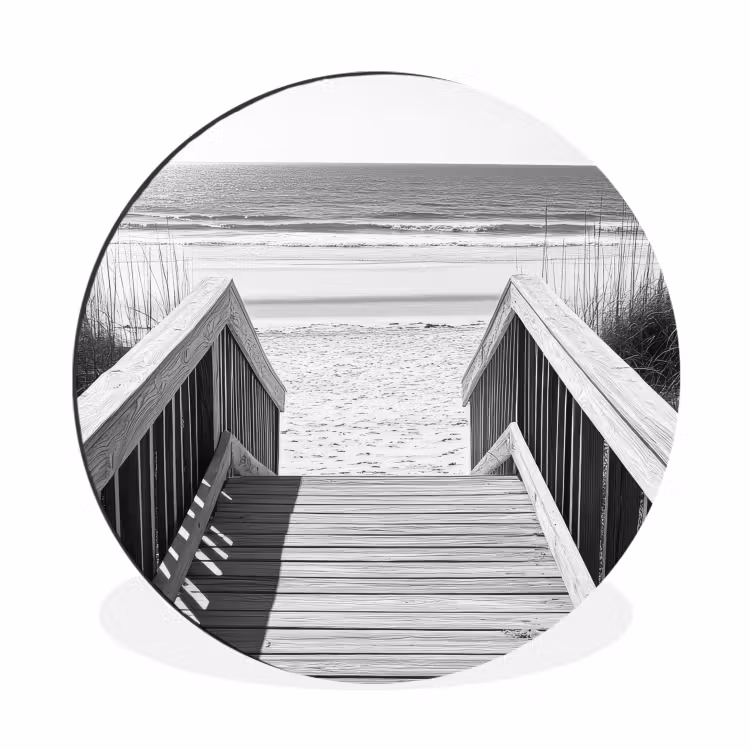 Loopbrug - Hout - Strand - Zee Wandcirkel aluminium klein -3d