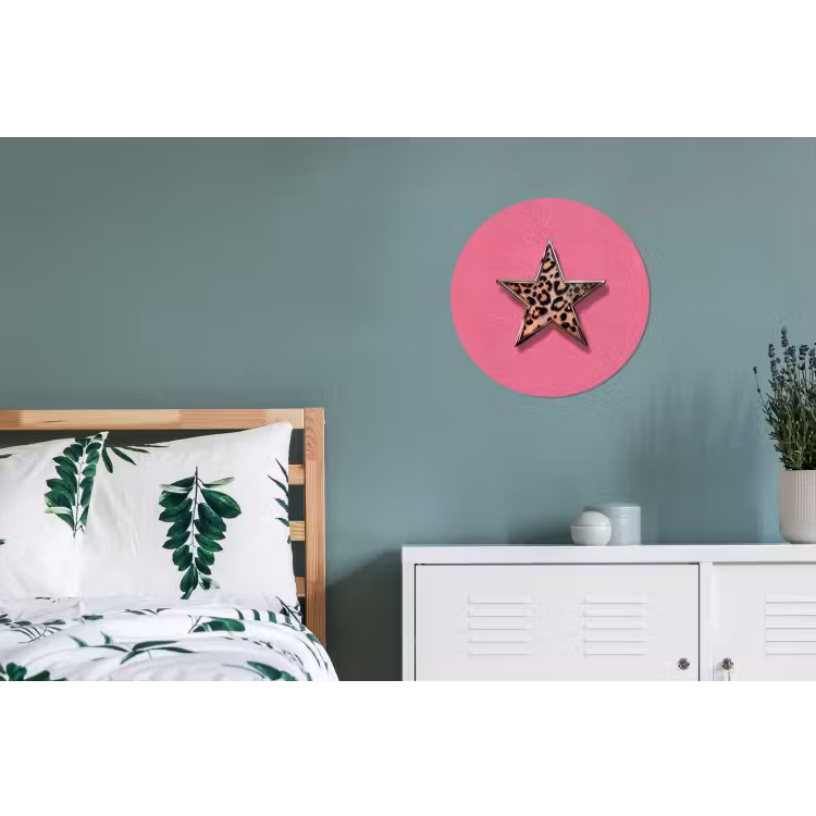 Ster - Luipaard - Print - Roze Wandcirkel aluminium klein -slaapkamer