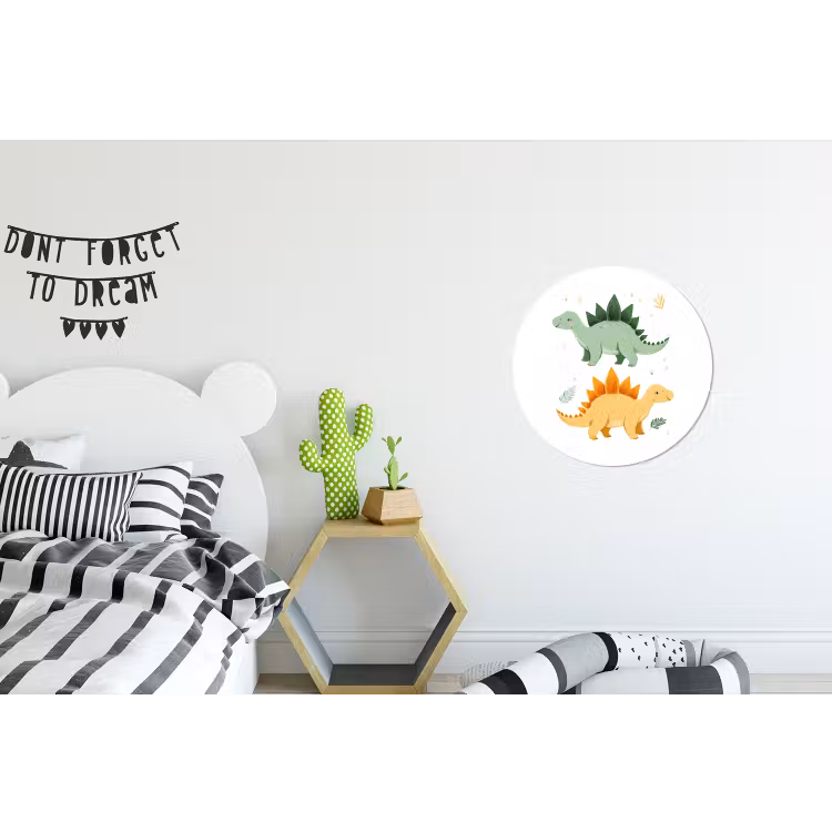 Sterren - Stegosaurussen - Blaadjes - Groen Wandcirkel aluminium klein -kinderkamer