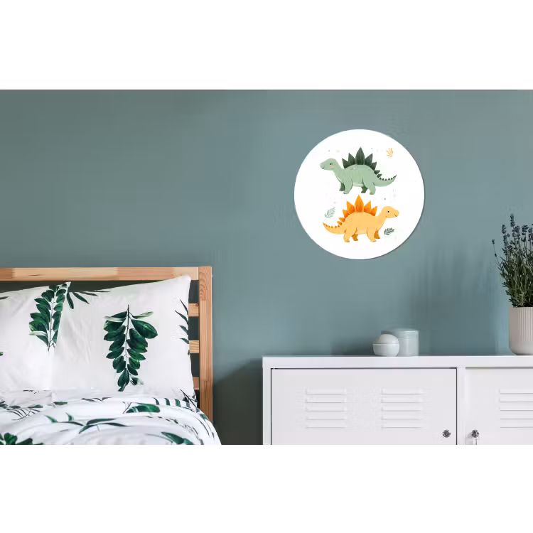 Sterren - Stegosaurussen - Blaadjes - Groen Wandcirkel aluminium klein -slaapkamer