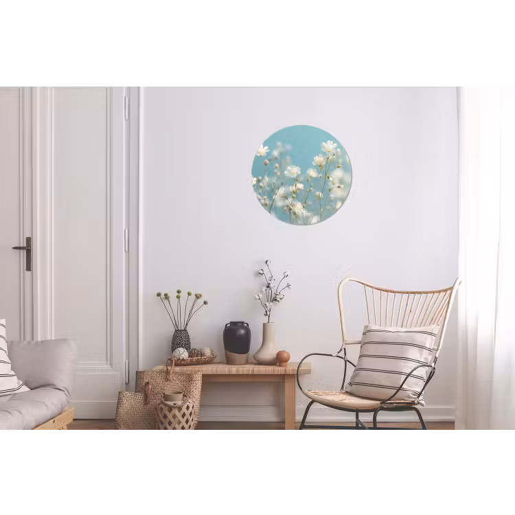Stengels - Bloemen - Lucht - Wit Wandcirkel aluminium klein -woonkamer