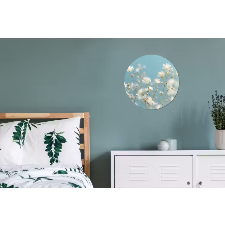 Stengels - Bloemen - Lucht - Wit Wandcirkel aluminium klein -slaapkamer