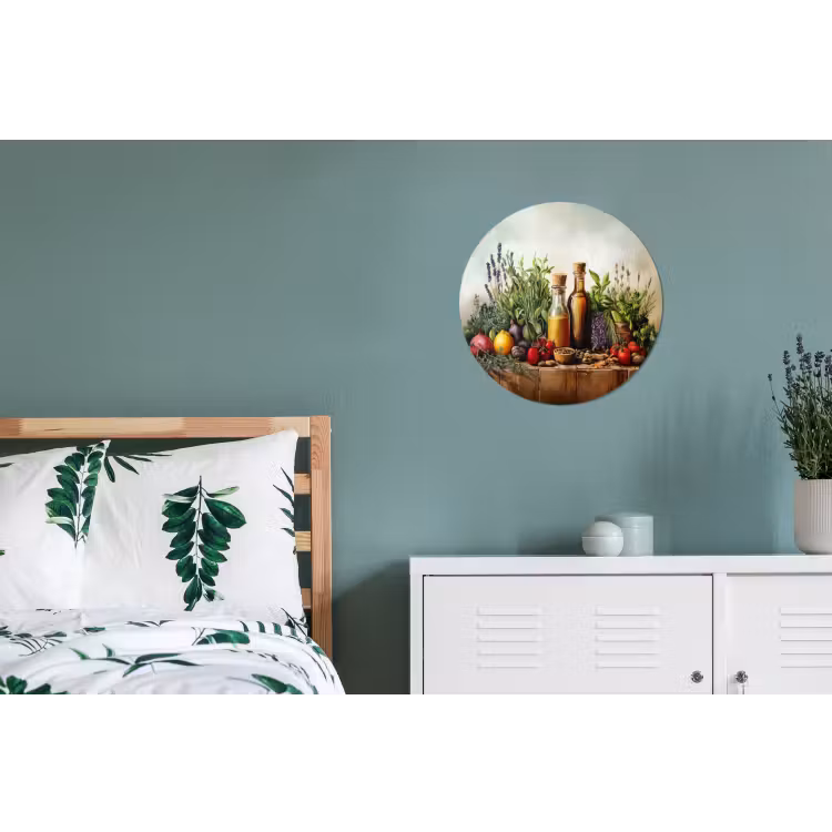 Stilleven - Kruiden - Specerijen - Fruit - Kleurrijk Wandcirkel aluminium klein -slaapkamer