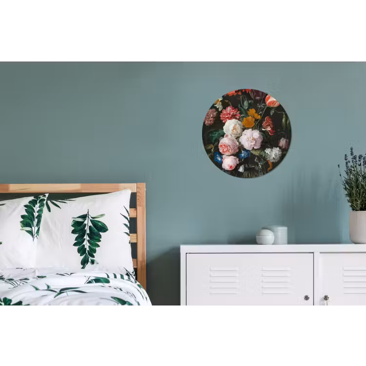 Stilleven met bloemen in een glazen vaas - Schilderij van Jan Davidsz. de Heem Wandcirkel aluminium klein -slaapkamer