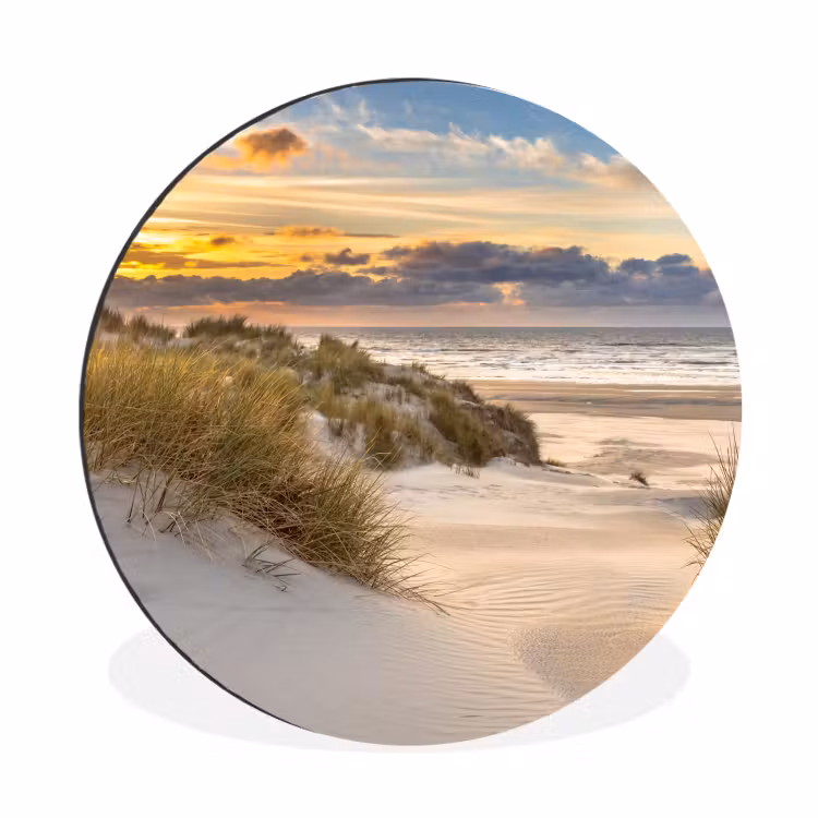 Strand - Duin - Gras - Zonsondergang - Zee Wandcirkel aluminium klein -3d