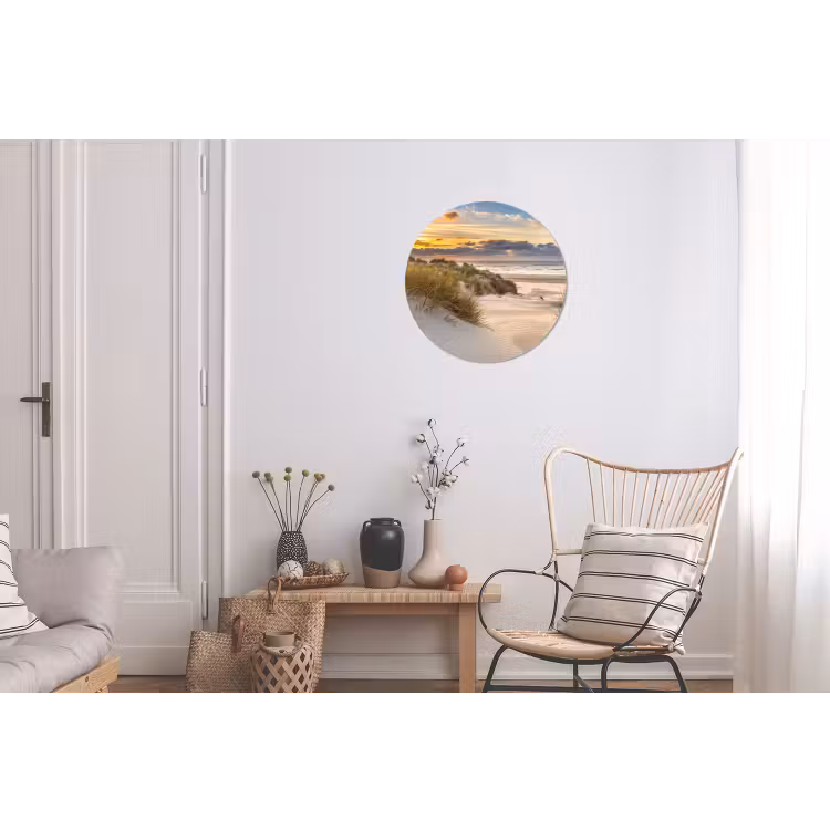 Strand - Duin - Gras - Zonsondergang - Zee Wandcirkel aluminium klein -woonkamer