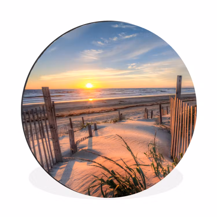 Strand - Zee - Duin - Zonsondergang - Landschap Wandcirkel aluminium klein -3d