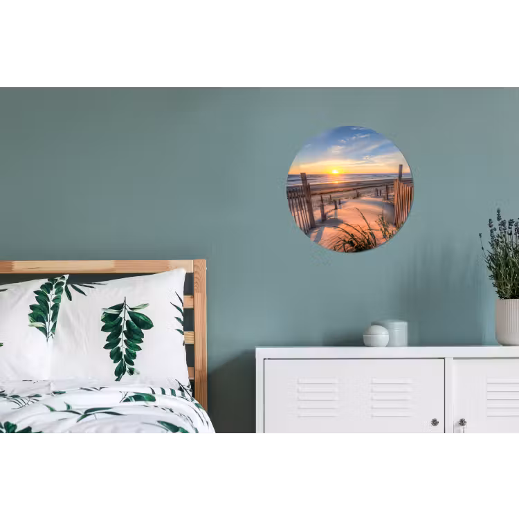 Strand - Zee - Duin - Zonsondergang - Landschap Wandcirkel aluminium klein -slaapkamer
