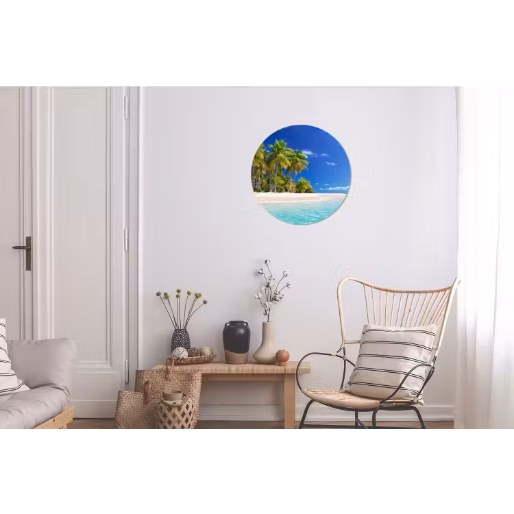 Strand - Zee - Palmboom - Zon - Zomer Wandcirkel aluminium klein -woonkamer
