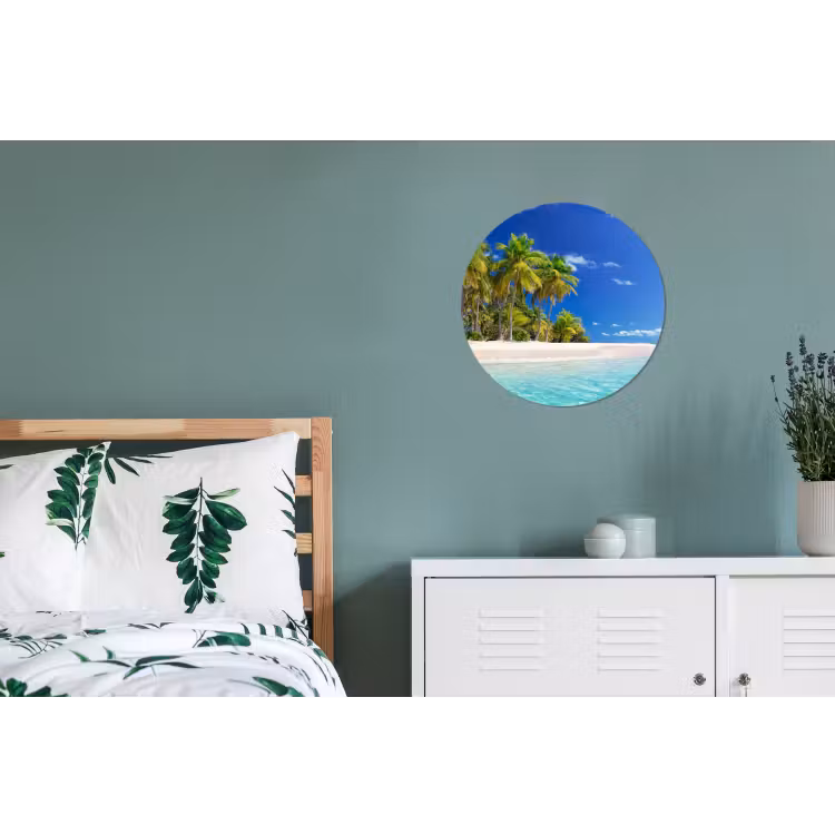 Strand - Zee - Palmboom - Zon - Zomer Wandcirkel aluminium klein -slaapkamer