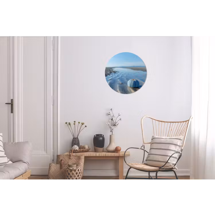 Strand - Schild - Water - Blauw Wandcirkel aluminium klein -woonkamer