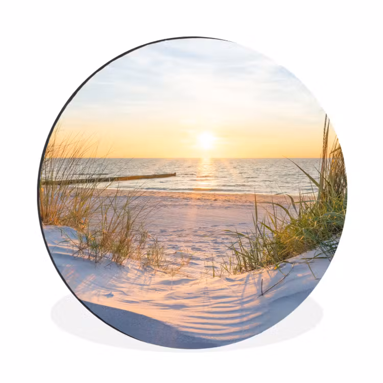 Strand - Zon - Duin - Gras - Zand - Horizon Wandcirkel aluminium klein -3d
