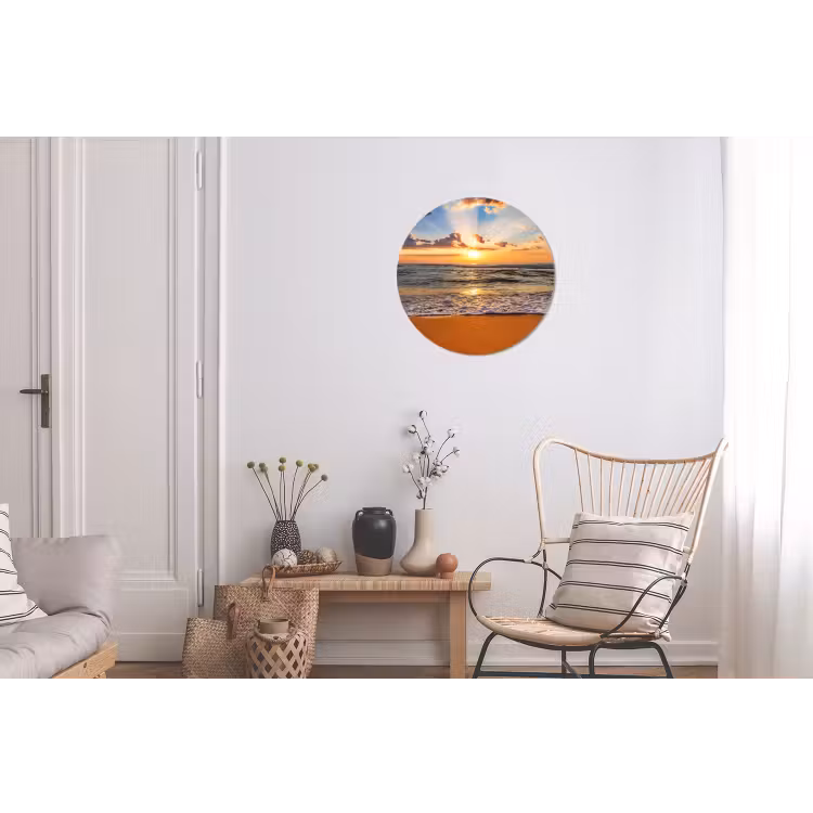 Strand - Zonsondergang - Zee - Wolken - Horizon Wandcirkel aluminium klein -woonkamer