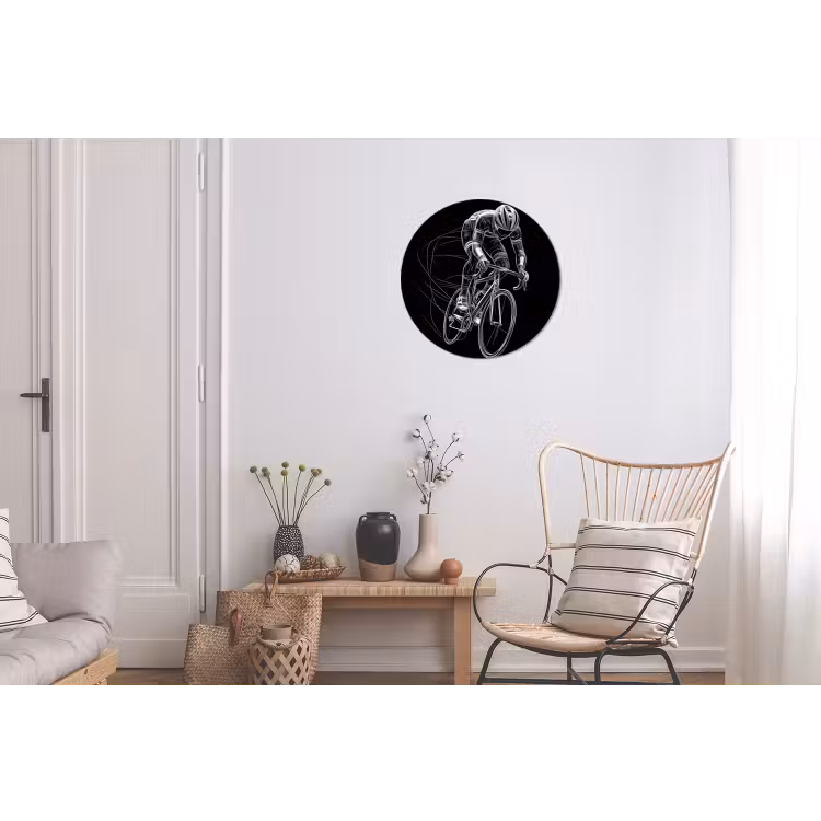 Lijntekening - Wit - Wielrennen - Snelheid Wandcirkel aluminium klein -woonkamer