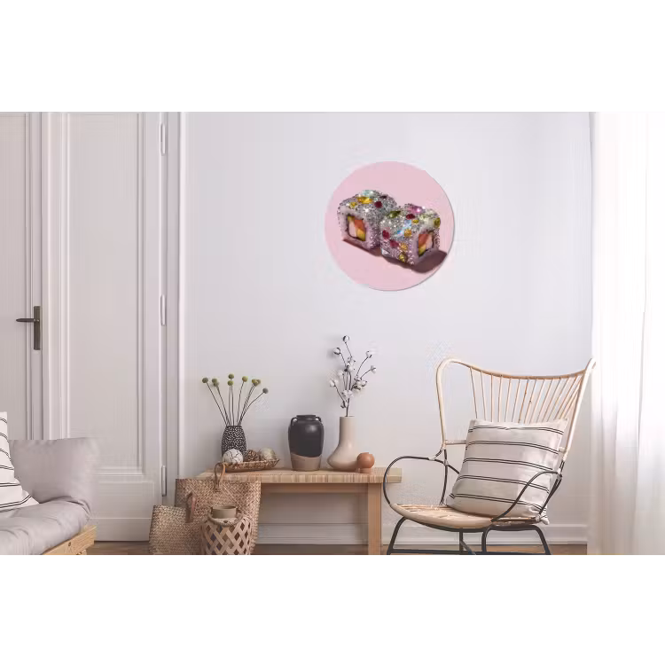 Sushi - Rolletjes - Steentjes - Kleurrijk Wandcirkel aluminium klein -woonkamer