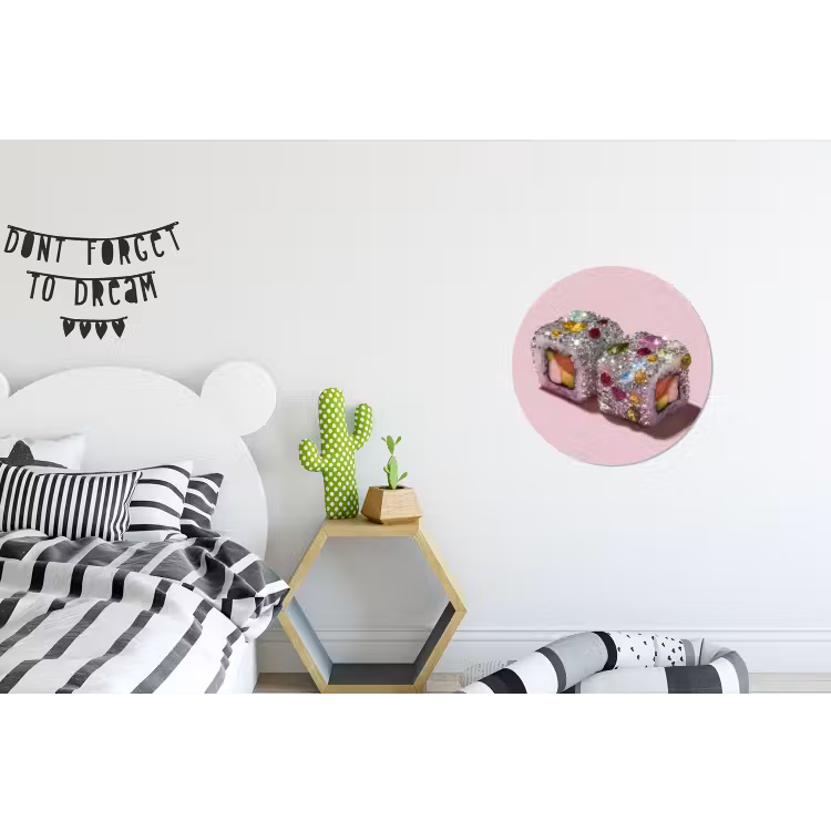 Sushi - Rolletjes - Steentjes - Kleurrijk Wandcirkel aluminium klein -kinderkamer