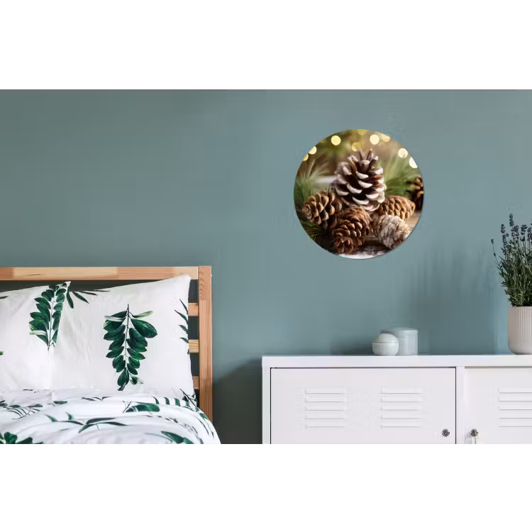 Dennenappels - Kerstsfeer - Bruin - Groen Wandcirkel aluminium klein -slaapkamer
