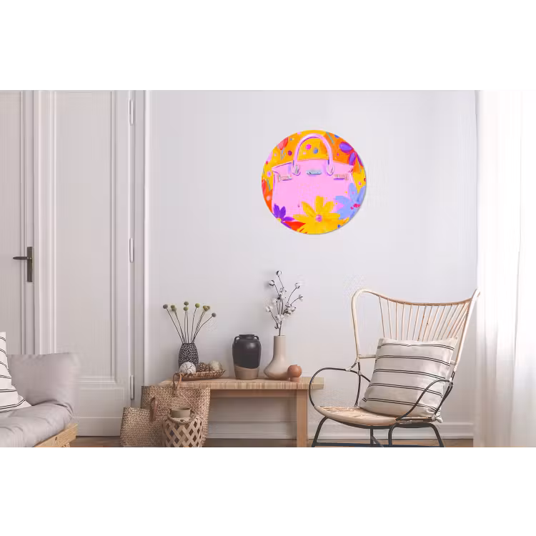 Tas - Roze - Bloemen Wandcirkel aluminium klein -woonkamer