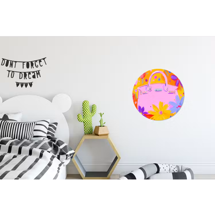 Tas - Roze - Bloemen Wandcirkel aluminium klein -kinderkamer