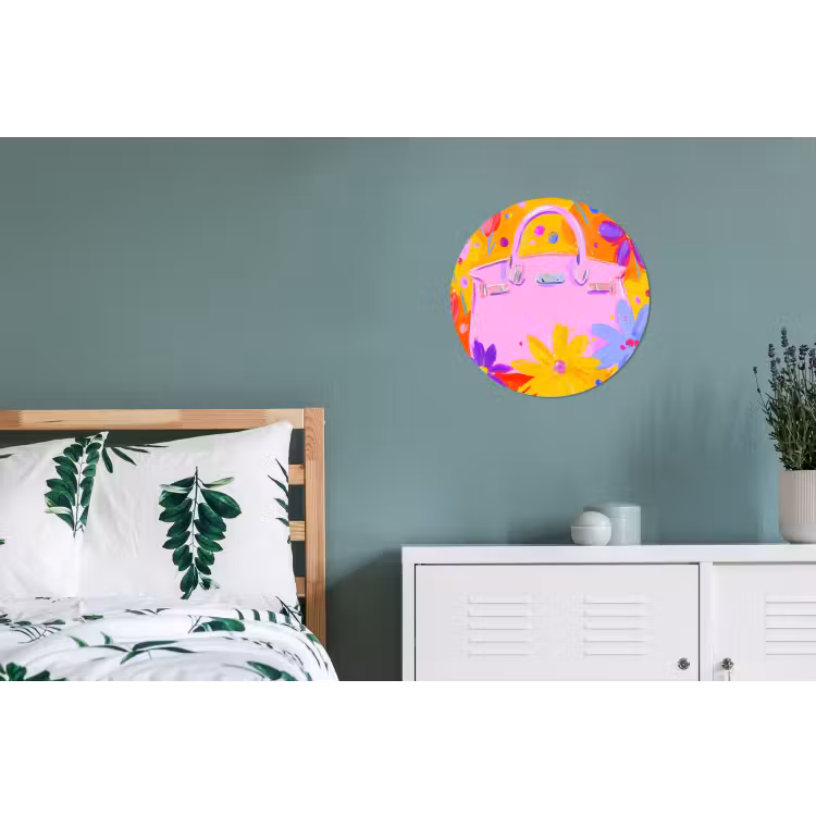 Tas - Roze - Bloemen Wandcirkel aluminium klein -slaapkamer