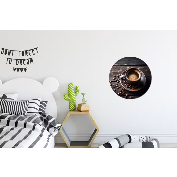 Kop - Koffie - Hout - Bonen Wandcirkel aluminium klein -kinderkamer