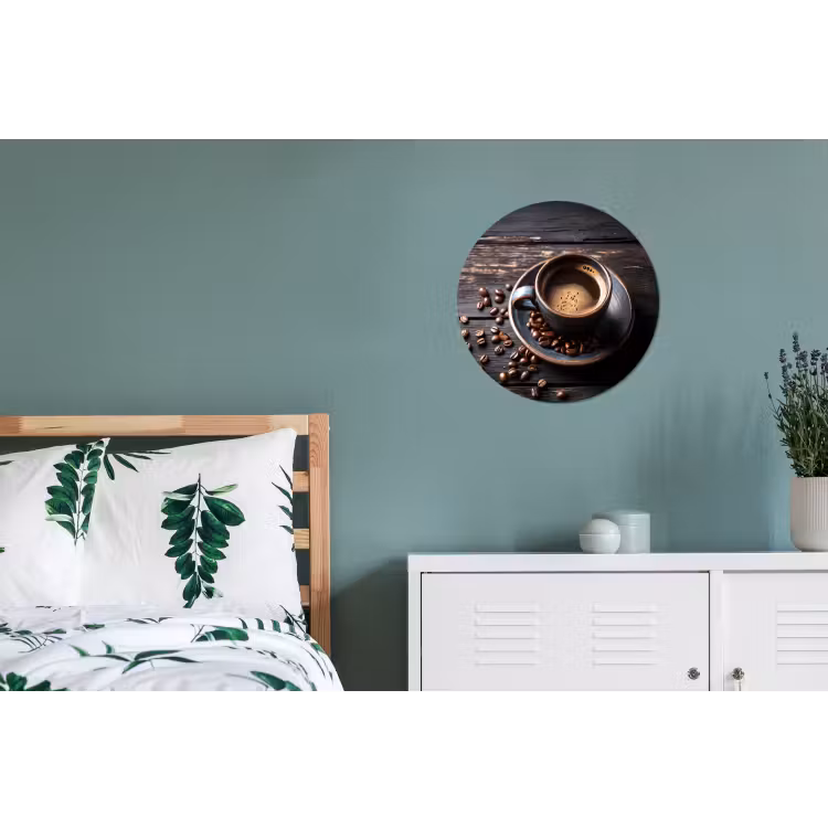 Kop - Koffie - Hout - Bonen Wandcirkel aluminium klein -slaapkamer