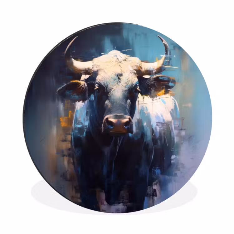 Stier - Zwart - Abstract - Horens Wandcirkel aluminium klein -3d