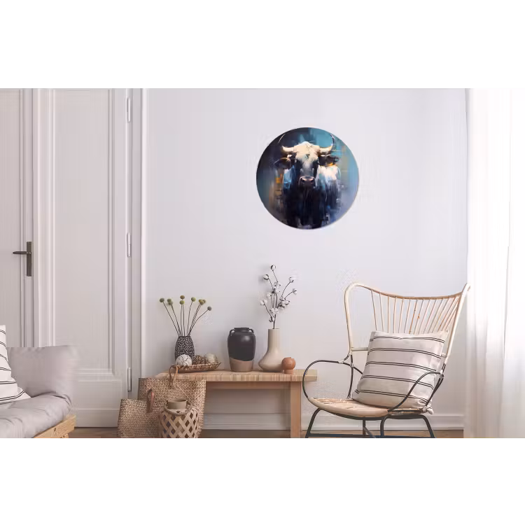 Stier - Zwart - Abstract - Horens Wandcirkel aluminium klein -woonkamer