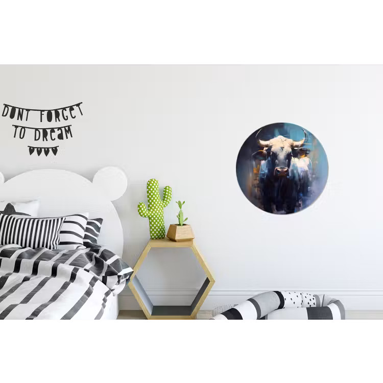 Stier - Zwart - Abstract - Horens Wandcirkel aluminium klein -kinderkamer