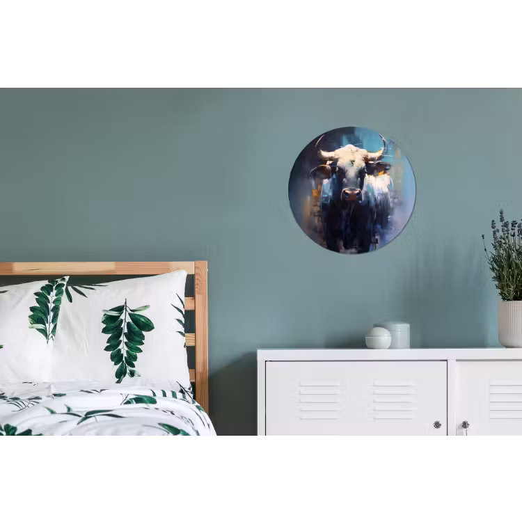 Stier - Zwart - Abstract - Horens Wandcirkel aluminium klein -slaapkamer