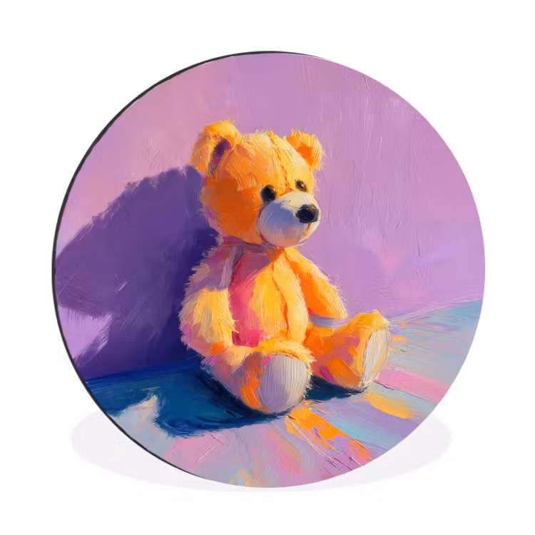 Teddybeer - Schaduw - Penseelstreken - Paars Wandcirkel aluminium klein -3d
