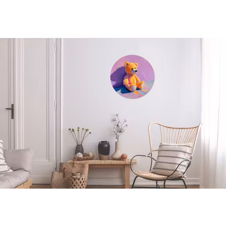 Teddybeer - Schaduw - Penseelstreken - Paars Wandcirkel aluminium klein -woonkamer