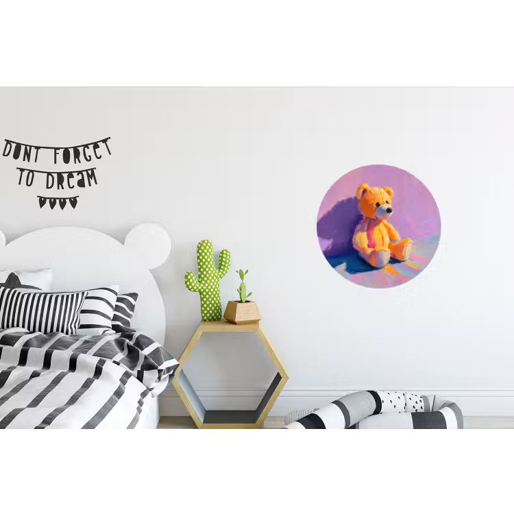 Teddybeer - Schaduw - Penseelstreken - Paars Wandcirkel aluminium klein -kinderkamer