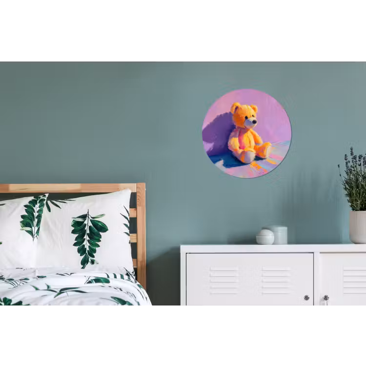 Teddybeer - Schaduw - Penseelstreken - Paars Wandcirkel aluminium klein -slaapkamer