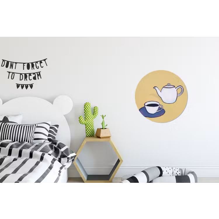 Theepot - Kopje - Beige - Illustratie Wandcirkel aluminium klein -kinderkamer