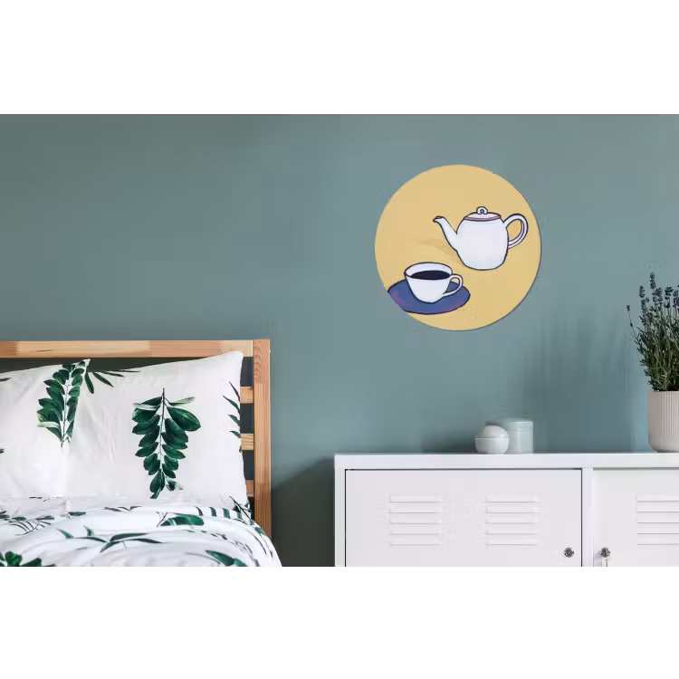 Theepot - Kopje - Beige - Illustratie Wandcirkel aluminium klein -slaapkamer