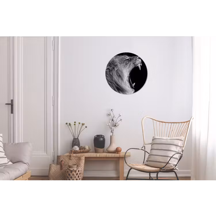 Dieren - Leeuw - Zwart - Wit - Portret Wandcirkel aluminium klein -woonkamer