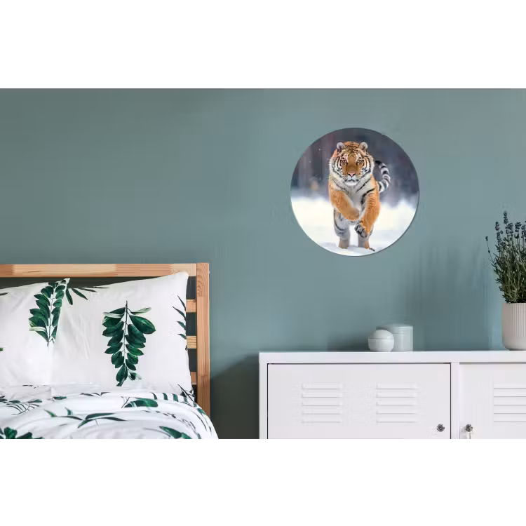 Tijger - Landschap - Sneeuw - Winter - Dieren Wandcirkel aluminium klein -slaapkamer