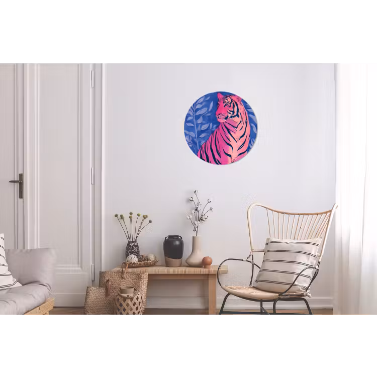 Tijger - Roze - Bladeren - Jungle Wandcirkel aluminium klein -woonkamer