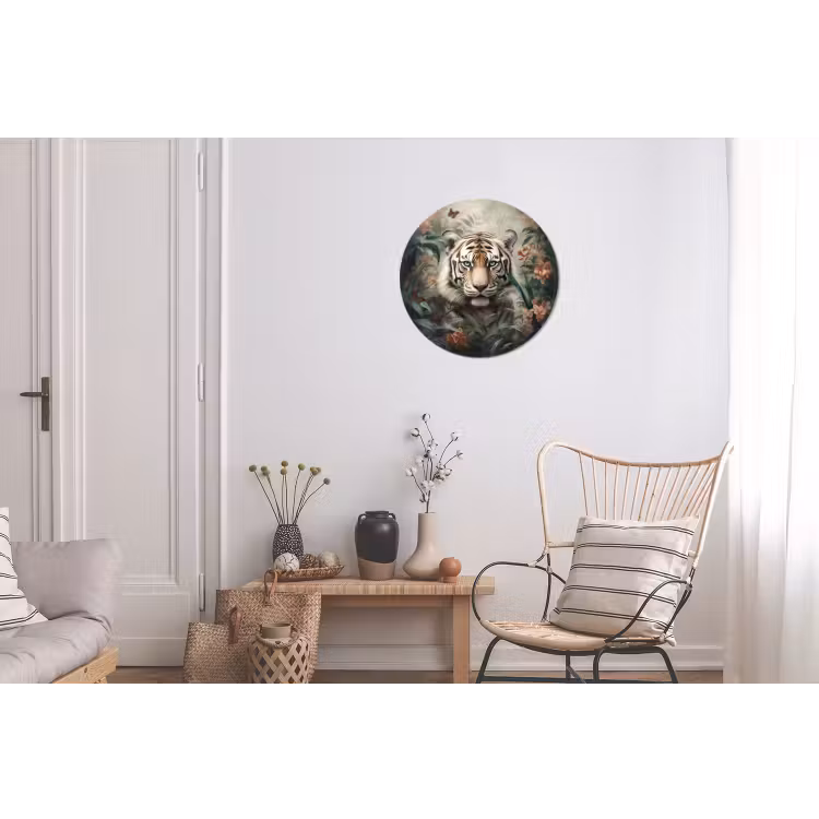 Tijger - Vlinders - Dieren - Jungle - Bloemen Wandcirkel aluminium klein -woonkamer