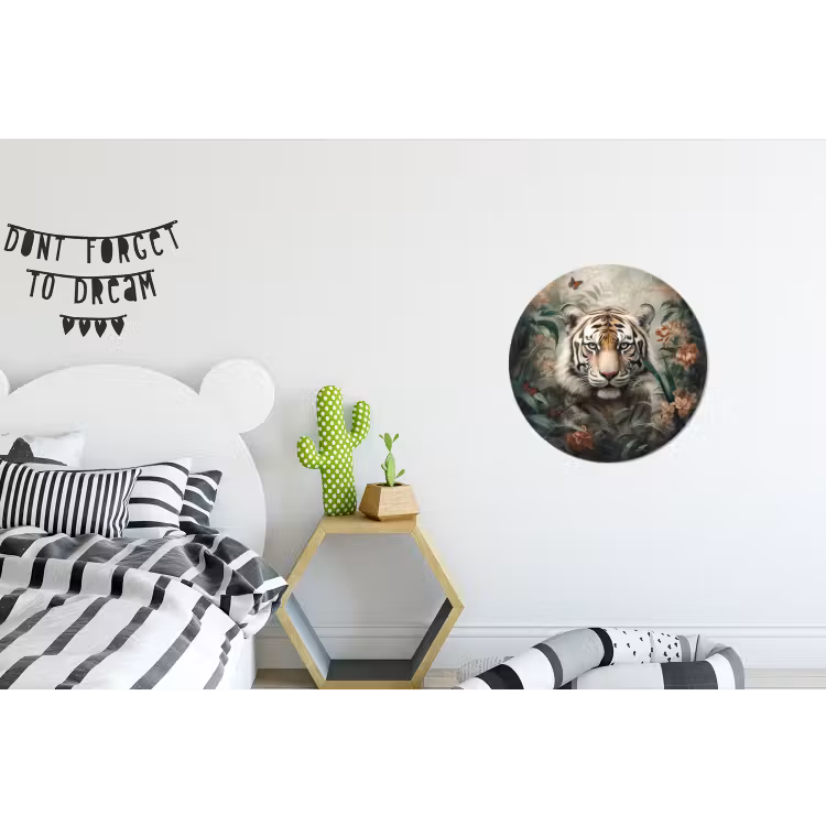 Tijger - Vlinders - Dieren - Jungle - Bloemen Wandcirkel aluminium klein -kinderkamer