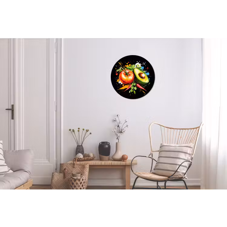 Tomaat - Avocado - Peper - Graffiti - Verf - Modern Wandcirkel aluminium klein -woonkamer