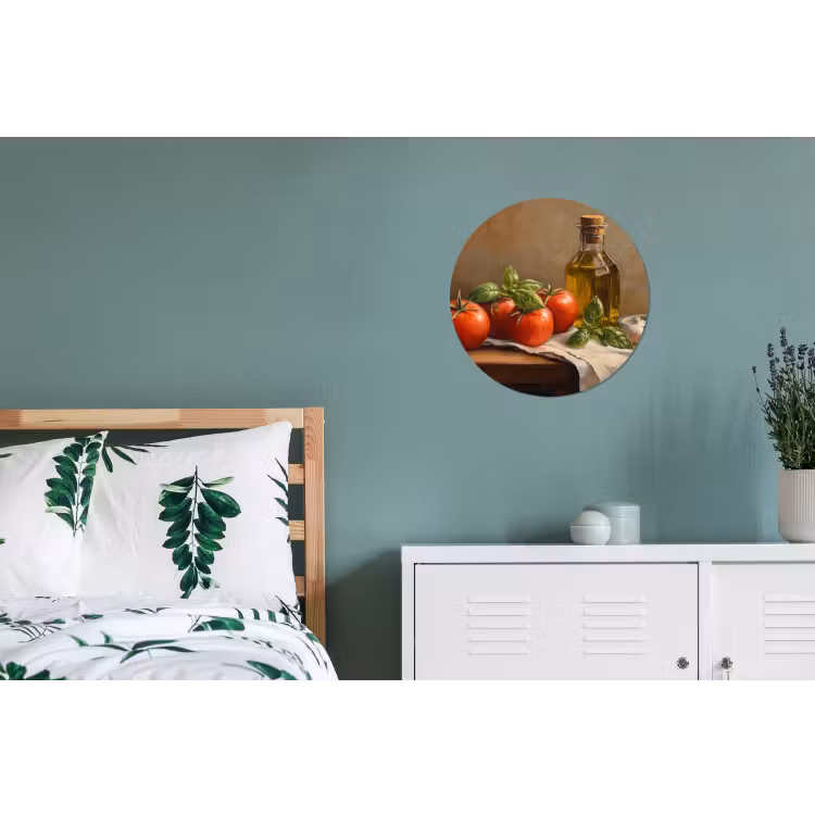 Tomaten - Olijfolie - Stilleven Wandcirkel aluminium klein -slaapkamer