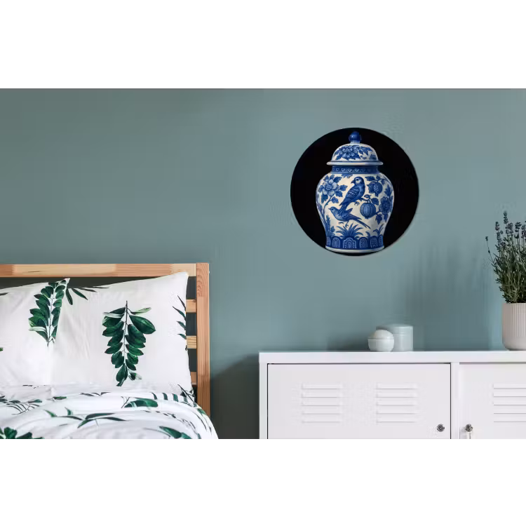Pot - Delfts Blauw - Bloemen Wandcirkel aluminium klein -slaapkamer