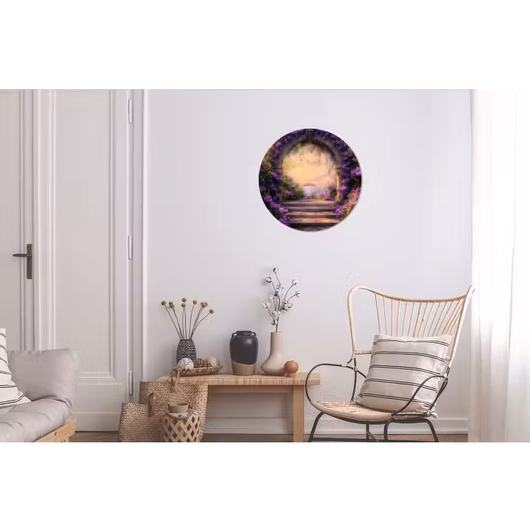 Poort - Paars - Bloemen Wandcirkel aluminium klein -woonkamer