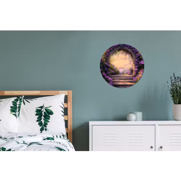 Poort - Paars - Bloemen Wandcirkel aluminium klein -slaapkamer