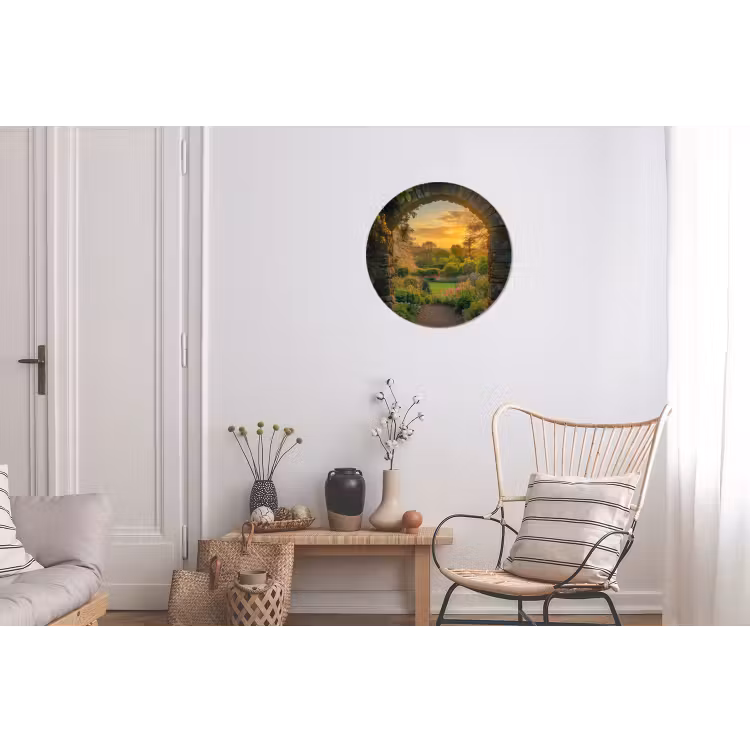 Poort - Planten - Zonsondergang Wandcirkel aluminium klein -woonkamer